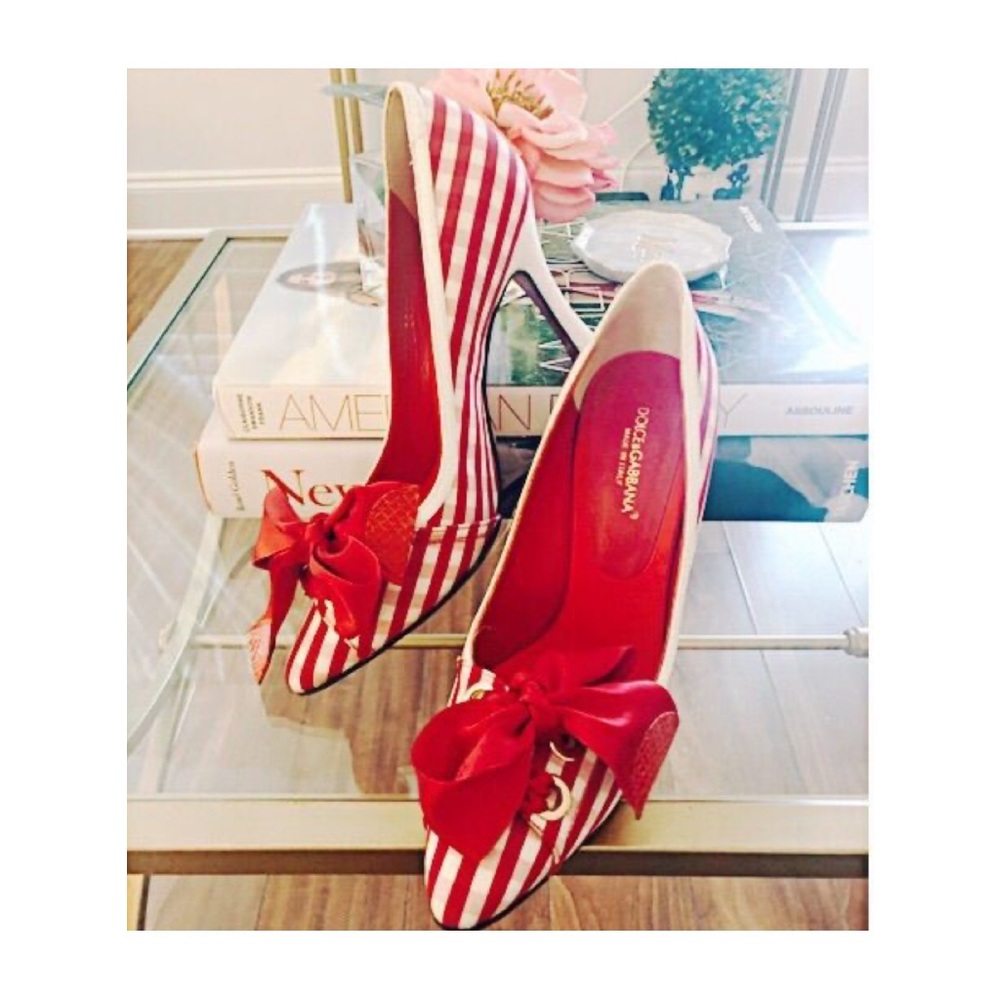 [D&G] Red and White Gingham Bow Pumps